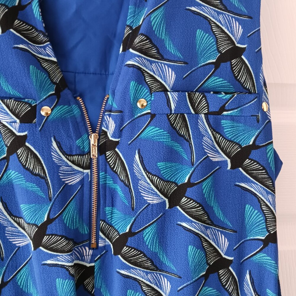 APT. 9 Dress Cinch Tie Waist Sleeveless Women's Medium Blue Pattern Birds Pocket - Picture 7 of 9